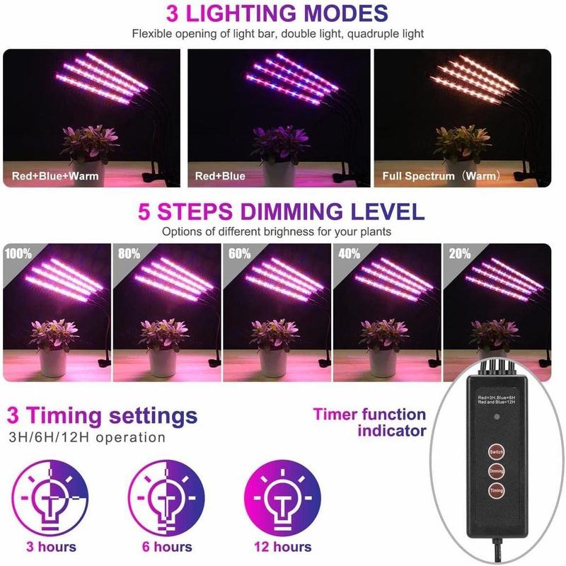 USB 80 Leds Indoor Plant Grow Light for Summer, 1 Count Dimmable Grow Light with Timing Setting for Indoor & Kitchen Plant, LED Light, Garden Supplies, Pot, Modern, Home 7