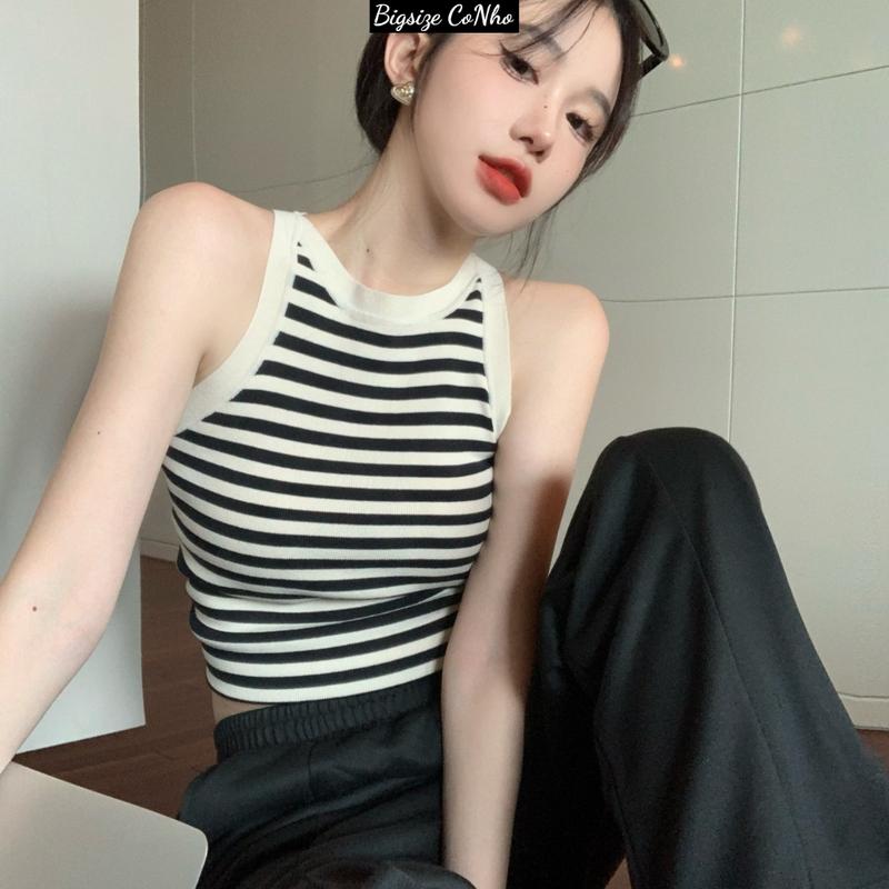 Áo thun ba lỗ bigsize nữ Áo kẻ sọc chất borip mềm mịn co giãn dáng dài qua rốn - G3