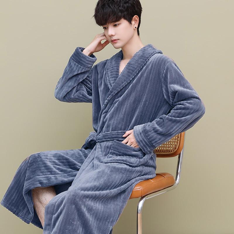 Bộ Đồ Ngủ, Lông Cừu San Hô Dày, Áo Choàng Nam, Thích Hợp Cho Mùa Thu, Mùa Đông Và Mùa Xuân, Phong Cách Áo Choàng Buổi Sáng, Làm Bằng vải nỉ, Áo Choàng Tắm, Áo Choàng Dài, Dành Cho Nam Giới 7