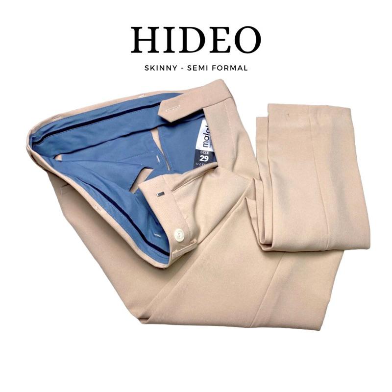 HIDEO - Celana kantor Ultra slim fit  warna Krem Creame Krim malabiz Polos Kain Melar 6
