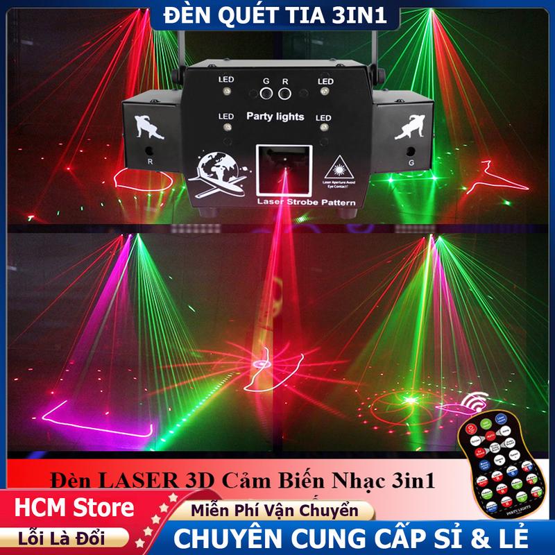 Đèn Chiếu Laser 3D QUÉT TIA Cảm Biến Theo Nhạc 3in1 - Đèn Laser Quét Tia CAO CẤP