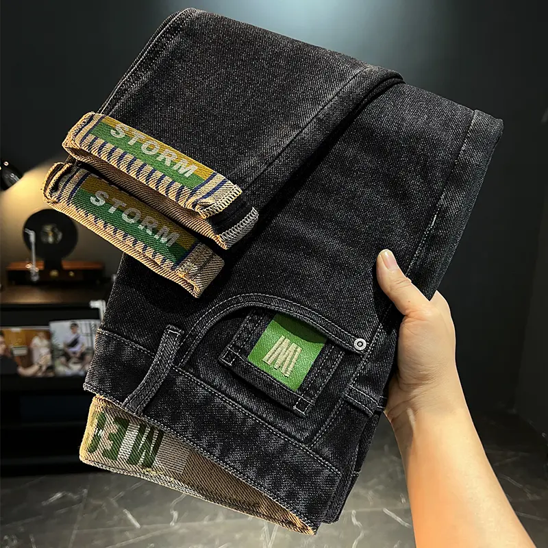 Quần Jean Nam, Co Giãn, Ôm Sát, Quần Ống Đứng, In Hình Thêu, Có Đệm Lông Cừu, Dành Cho Nam Menswear Có Túi