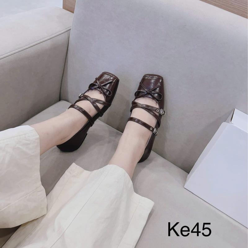  Giày Bệt Búp Bê 3 Dây Chéo Đính Nơ Cá Tính Đế Dẻo Mềm Mũi Vuông 3 Màu LuxyShoes LX218 