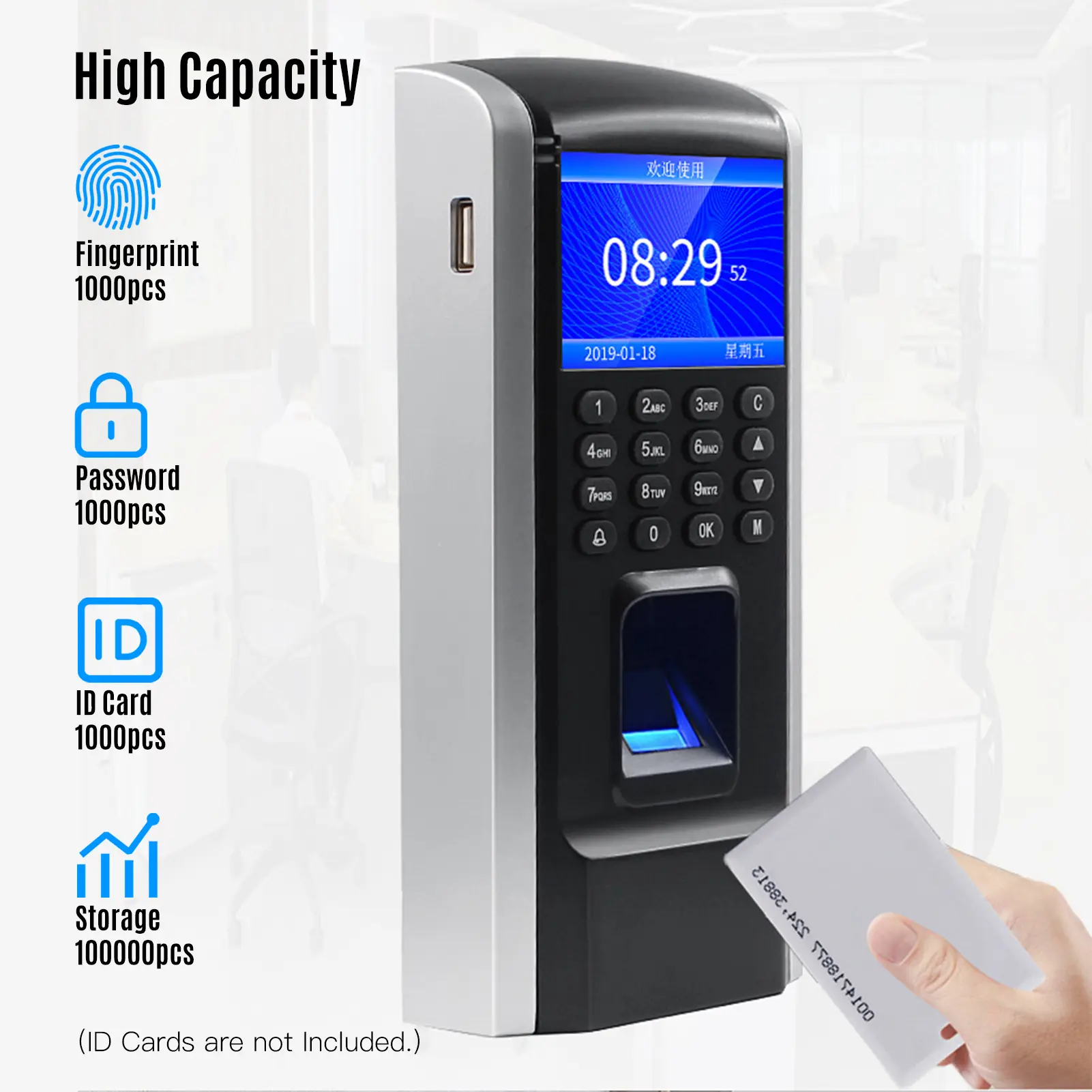 Aibexy Mesin Absen Sidik Jari Attendance Fingerprint ID Card - M12