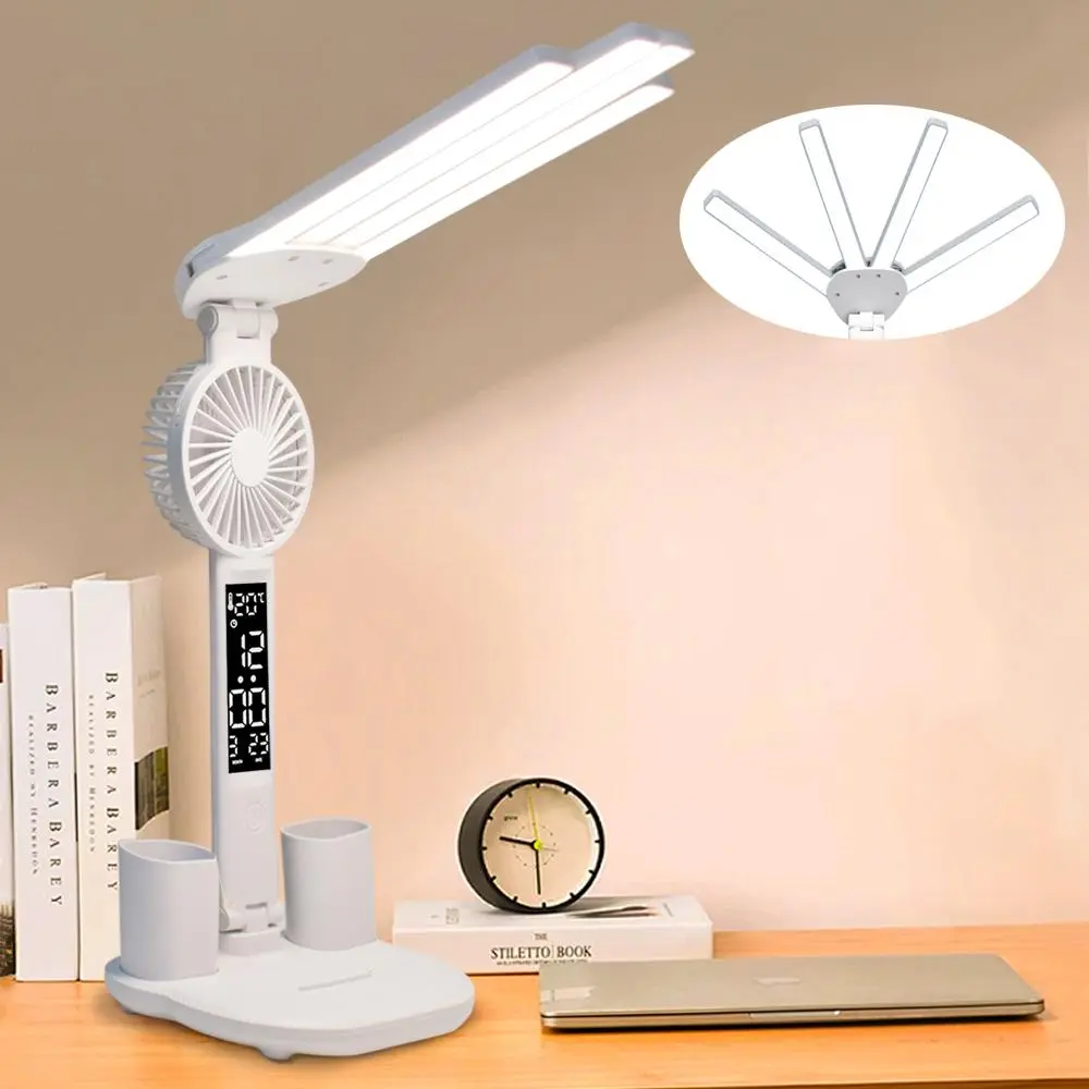 USB Powered LED Reading Table Lamp, Touch Switch Dimmable Night Light with Time Date Display, Creative LED Light for Office Study