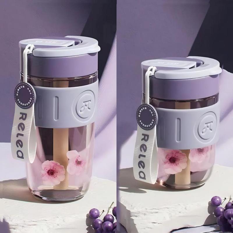 Double Wall Insulated Cup with Straw, 1 Count Portable Coffee Cup Leakproof Lid & Lanyard, Household Smart Drink Cup 3