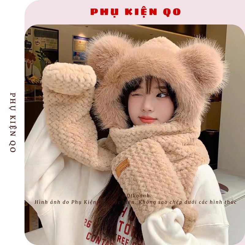Mũ lông tai gấu liền khăn voi găng tay thời trang mua đông siêu cute KH11 PKSXK