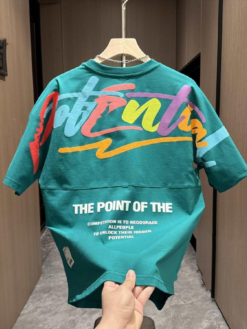 Product Introduction of NO.1 New Trendy Fashion Joker Loose Dovetail Base Men's Foam Embroidered Printed Couple Short Sleeve Casual Handsome Mature T-shirt 5