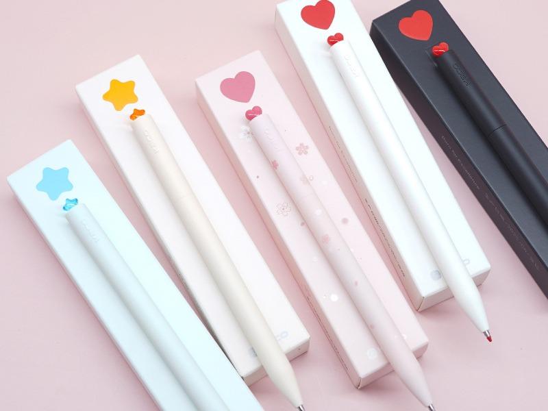 Bút gel mực đen KACO HEART & STAR - Trái Tim và Ngôi Sao dạng xoay xoay kèm 2 ngòi refill kacogel  pens