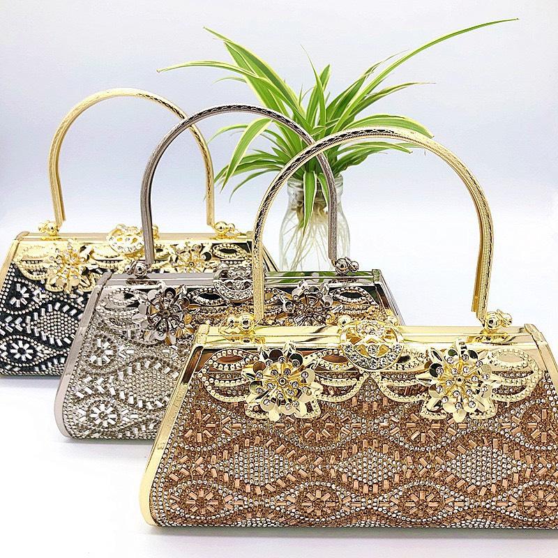 Ví đi tiệc đính đá lấp lánh kèm xích đeo chéo thời trang 801 đi đám cưới sinh nhật làm quà tặng Nhung Kem Nữ Clutch