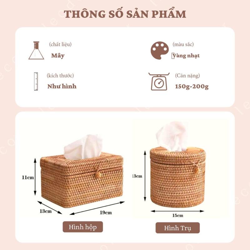 Product Introduction of Hộp đựng khăn giấy chất liệu mây tre đan, hộp khăn giấy dánh cho nhà hàng, khách sạn 1