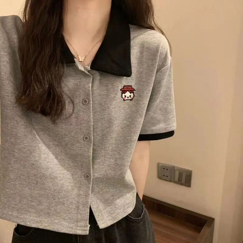 Áo Polo, Áo Thun Ngắn Tay, Nữ Sinh Phong Cách Hàn Quốc, Thiết Kế Dáng Rộng Rãi, Độc Đáo Sang Trọng Dễ Thương Và Gợi Cảm, Áo Ngắn Học Sinh, Thời Trang