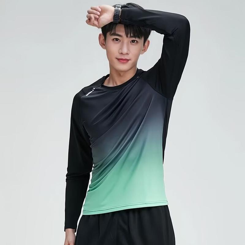 Product Introduction of 2025 Summer Men's Sports Long Sleeve Tshirts Quick-dry Breathable Gym T-shirt&shorts Running Fitness Training Running Tops Green\ Light Grey\ Blue\ Red 5