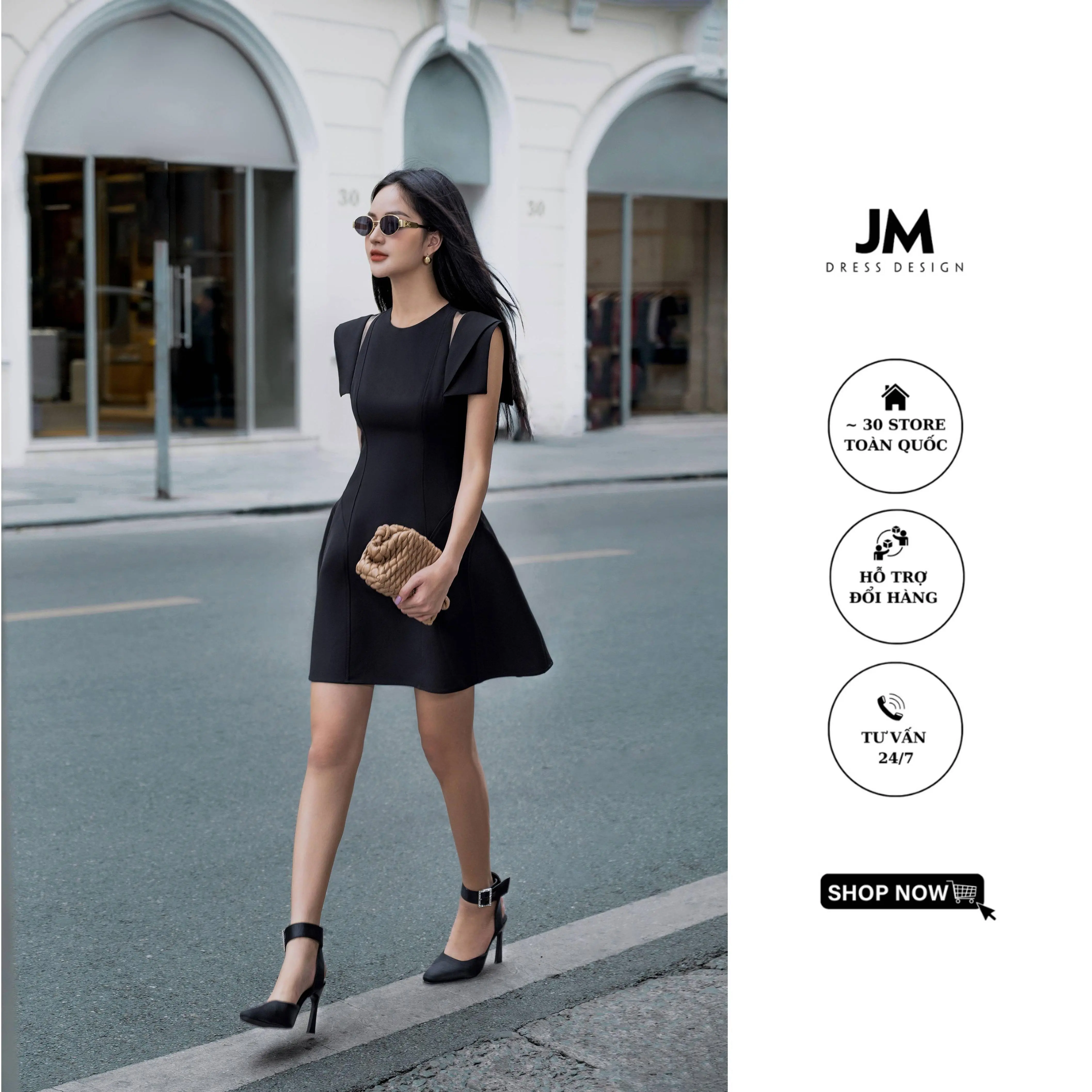 Đầm cut-out vai, tay phối - 1S99 - JM Dress Desᶖgn