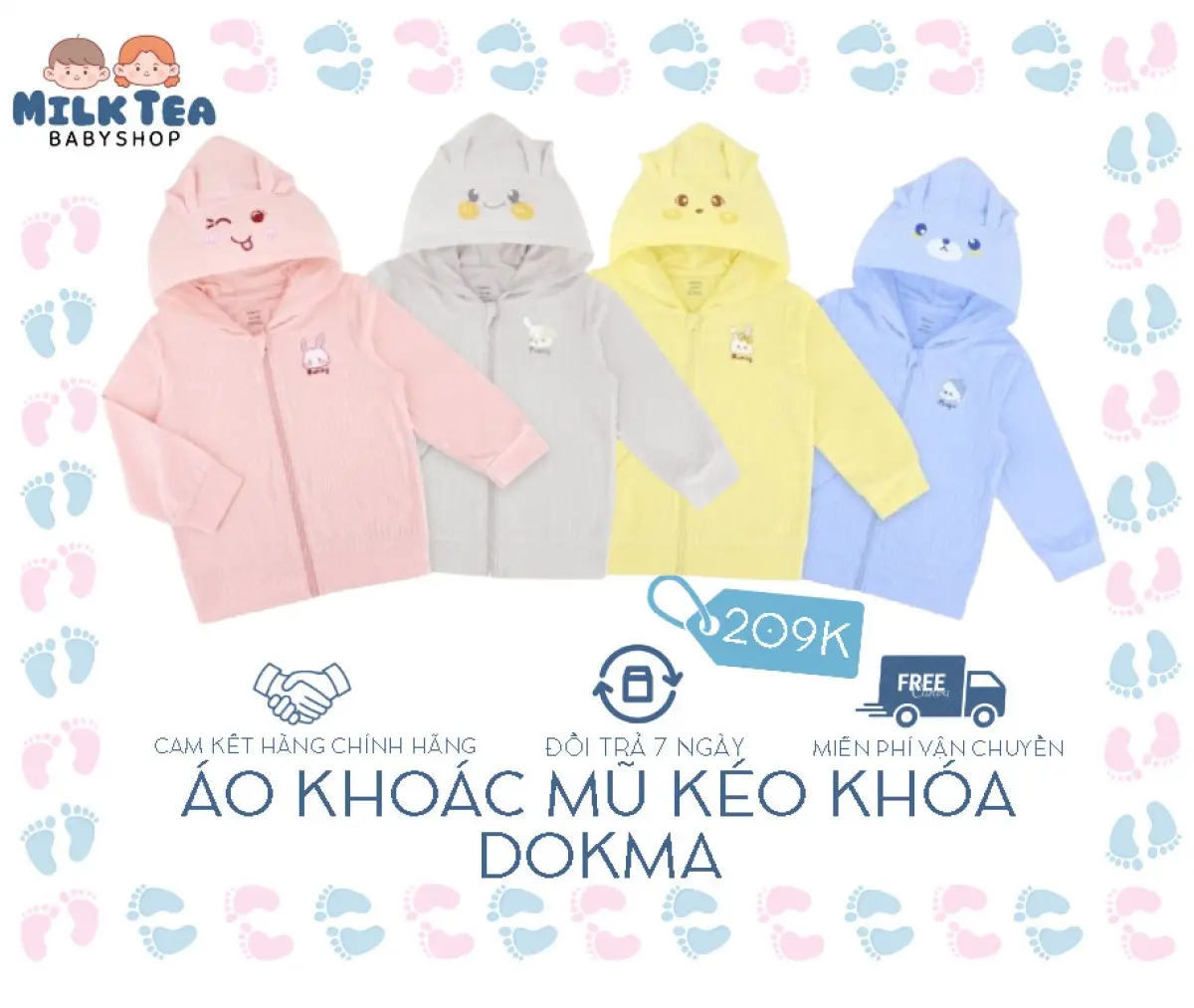 [DOKMA] Áo khoác mũ kéo khoác vải Muslin mềm mịn, thoáng mát, thấm hút mồ hôi tốt Cho bé