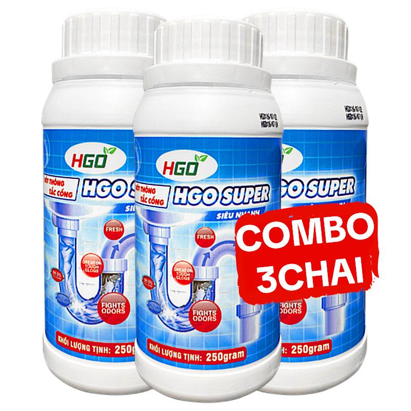 [COMBO 3] Bột Thông Cống Cực Mạnh HGO SUPER Thông Tắc Bồn Cầu, Bồn Rửa Bát, Đường Ống Siêu Nhanh, Siêu Mạnh, Siêu An Toàn 250Gram
