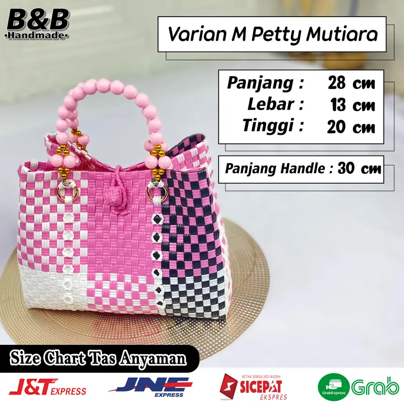 (FREE PITA TEBAL) Tas Anyam Sultan Size M Handle Mutiara Premium, 3