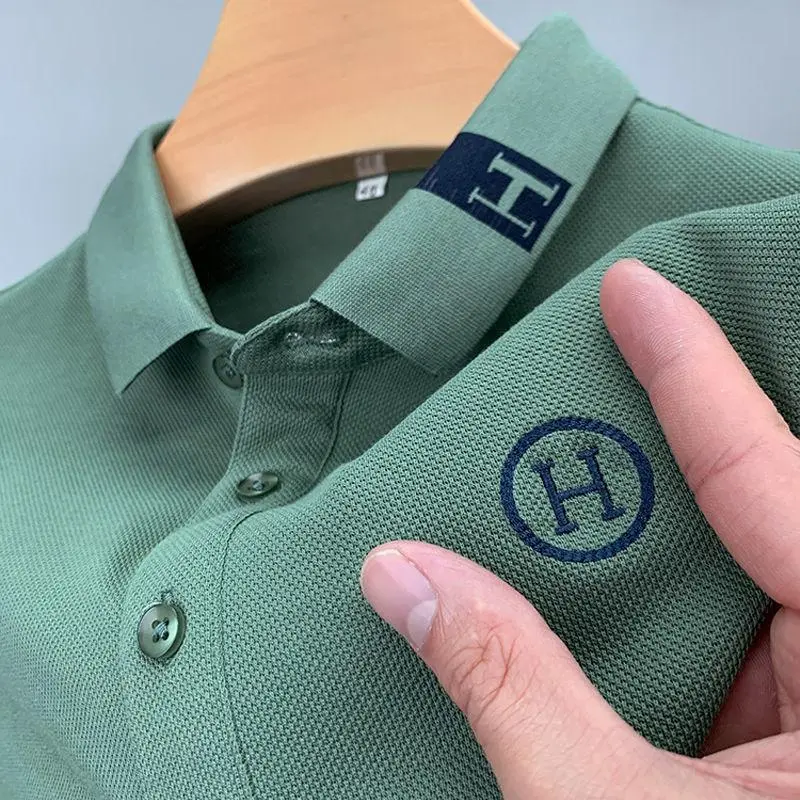 Men's Short-Sleeved Polo Shirt Shirt Embroidered T-shirt Loose Polo Hemming Trendy Summer 2024 New