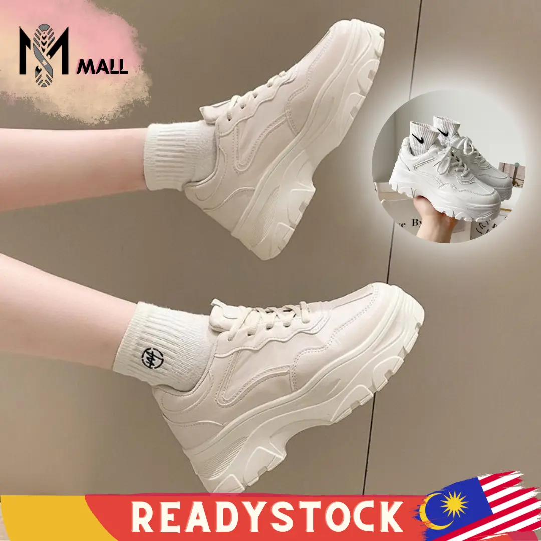 SM KOREAN INS STYLE WOMEN SNEAKER SHOES  READY STOCK Beige Casual White Wanita sneakers  tinggi sneakers  korean