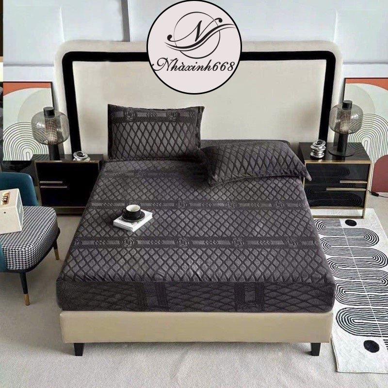 Bộ ga gối nỉ nhung coco chất liệu nỉ nhung mềm mịn sét 3 món 1 ga kèm 2 vỏ gối , ga trải giường bọc chun nệm dưới 15cm