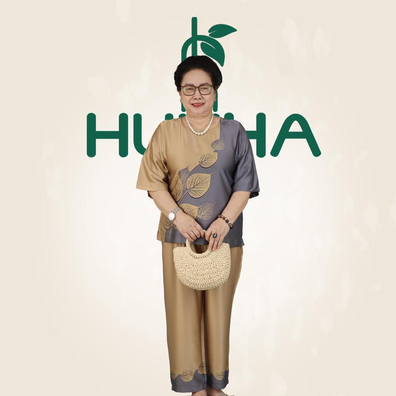 ( Mã lụa 16 ) Đồ bộ trung niên HUY HÀ , bộ lụa chất vải tơ tằm , kiểu dáng cổ tròn quần dài Áo Nữ Top