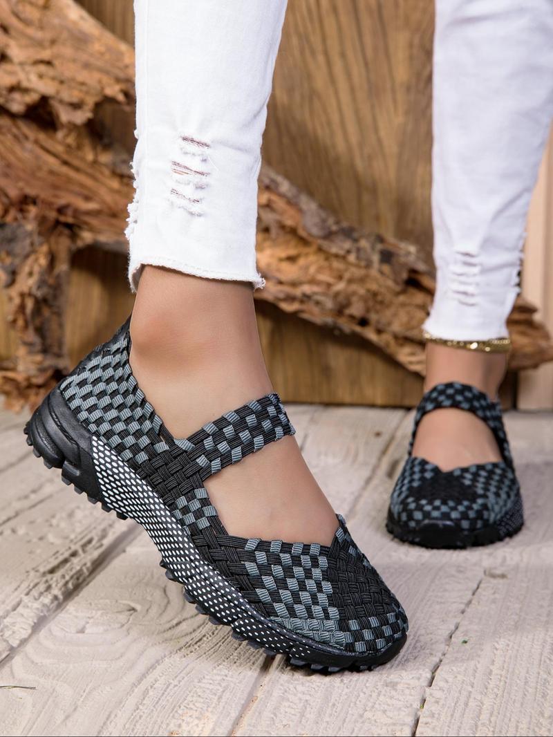 Product Introduction of Women's Boho Style Colorful Plaid Pattern Slip on Sandals, Casual Comfortable Flat Sandals for Summer, Female All-match Round Toe Shoes for Daily Wear, Girl 7