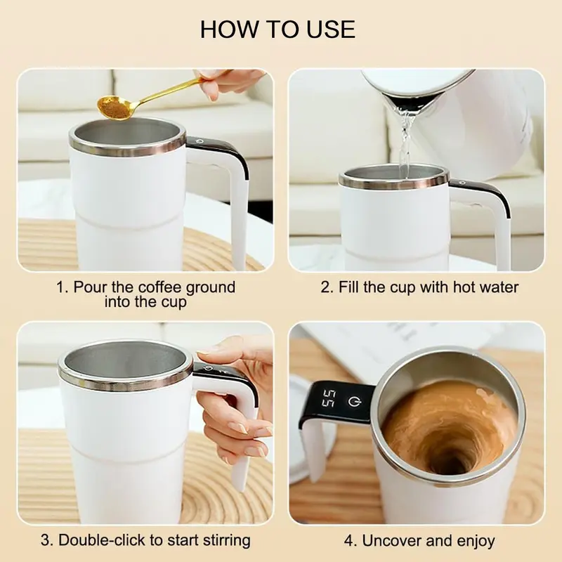 380ML Self Stirring Coffee Cup, USB Rechargeable Smart Magnetic Stirring Coffee Cup, Automatic Mixing Cup for Coffee, Hot Chocolate, Milk, Cream, Drinkware 8