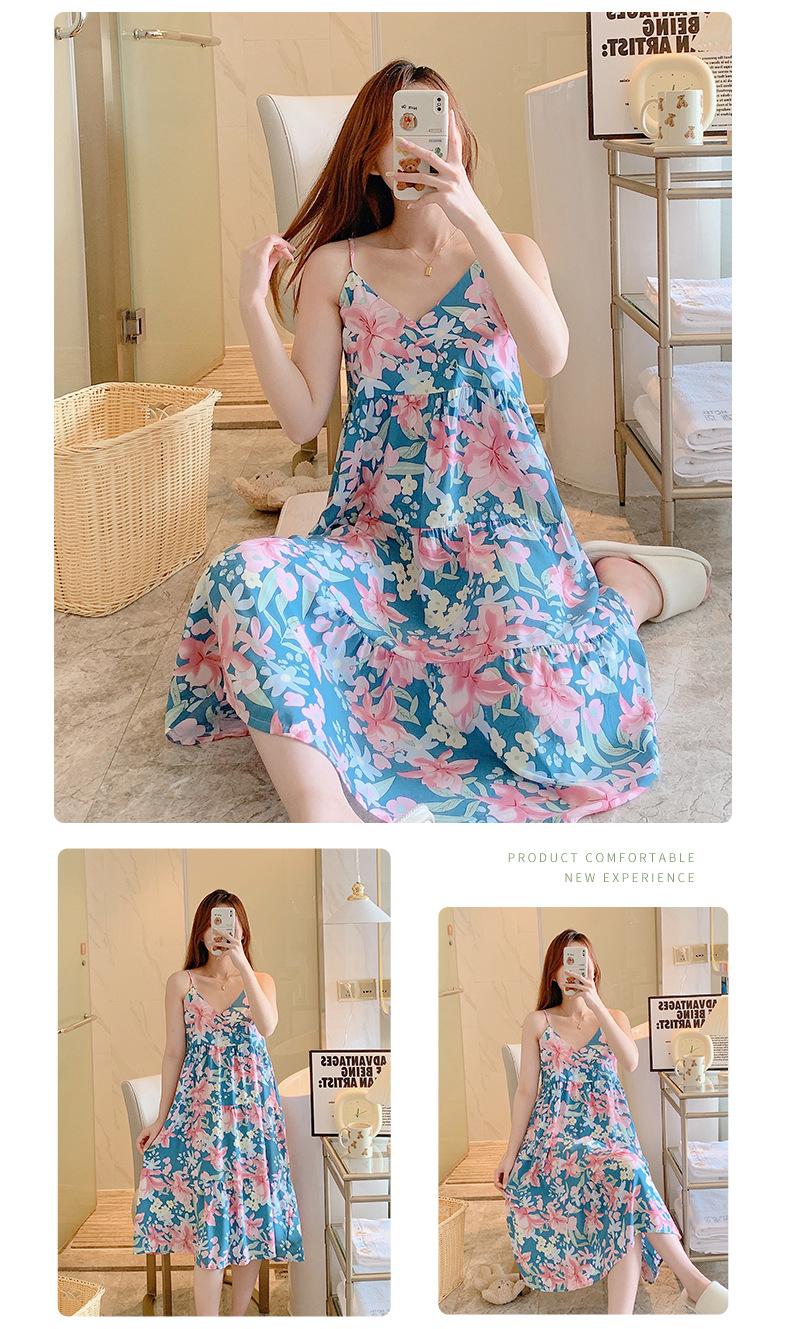 Product Introduction of Summer 2024 New Suspender Nightdress Women's Pure Desire Style Thin Poplin Pajamas Home Wear Sweet for Outer Wear Artificial Cotton Midi Dress 7