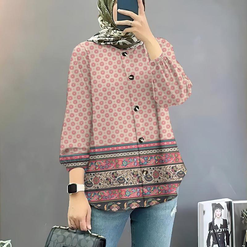 2025 Baju Raya Muslimah Blouse Long Sleeve Muslimah Blouse Retro Ethnic ...