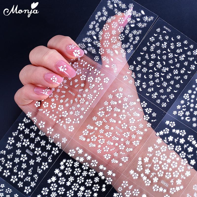 Miếng Dán Móng Nghệ Thuật 3D Monja 30 Cái Cánh Hoa Trắng Đề Can Móng Tay Mùa Xuân Và Mùa Hè Thanh Trượt Tự Dính Đồ Trang Trí Móng Tay Tự Làm