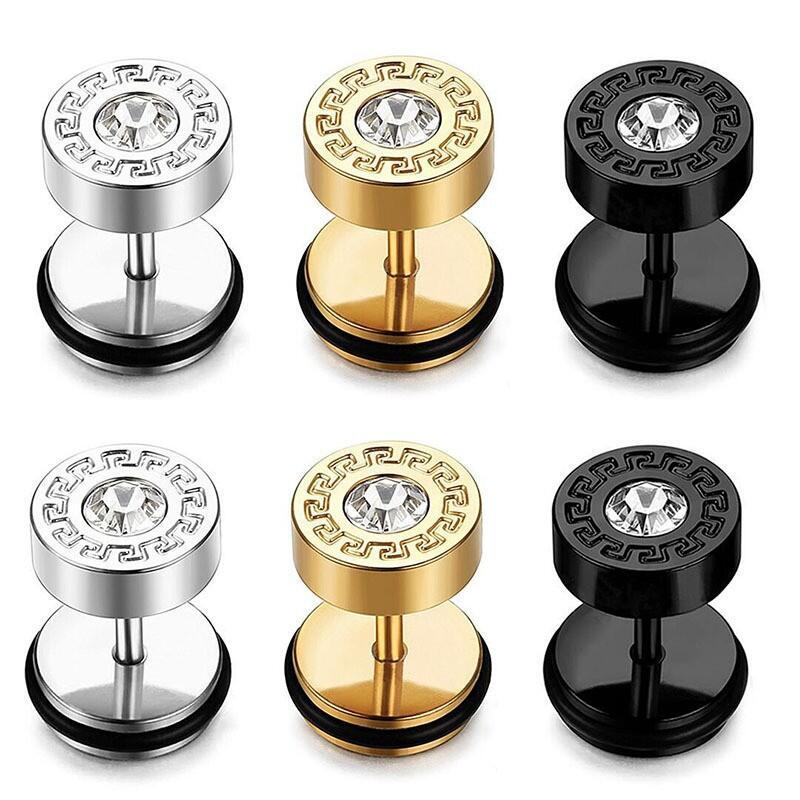 Product Introduction of Stainless trendy Great Wall pattern diamond studded screws studs fashionable punk titanium steel ear accessories 0