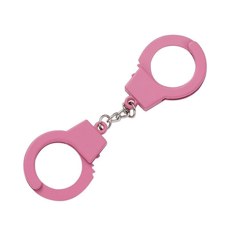 [ 15k People Collected] Small Pet Mini Cat Handcuffs Creative Metal Pendant Small Gift Double Handcuffs Toy Pink Stress Relief Powder 4