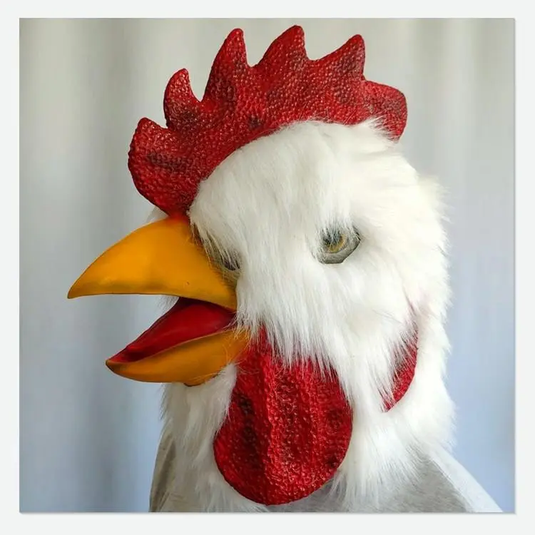 Cosplay White Plush Rooster Head Cover, Rooster Head Latex Mask, Funny Animal Role Play Halloween Prom Party Head Cover