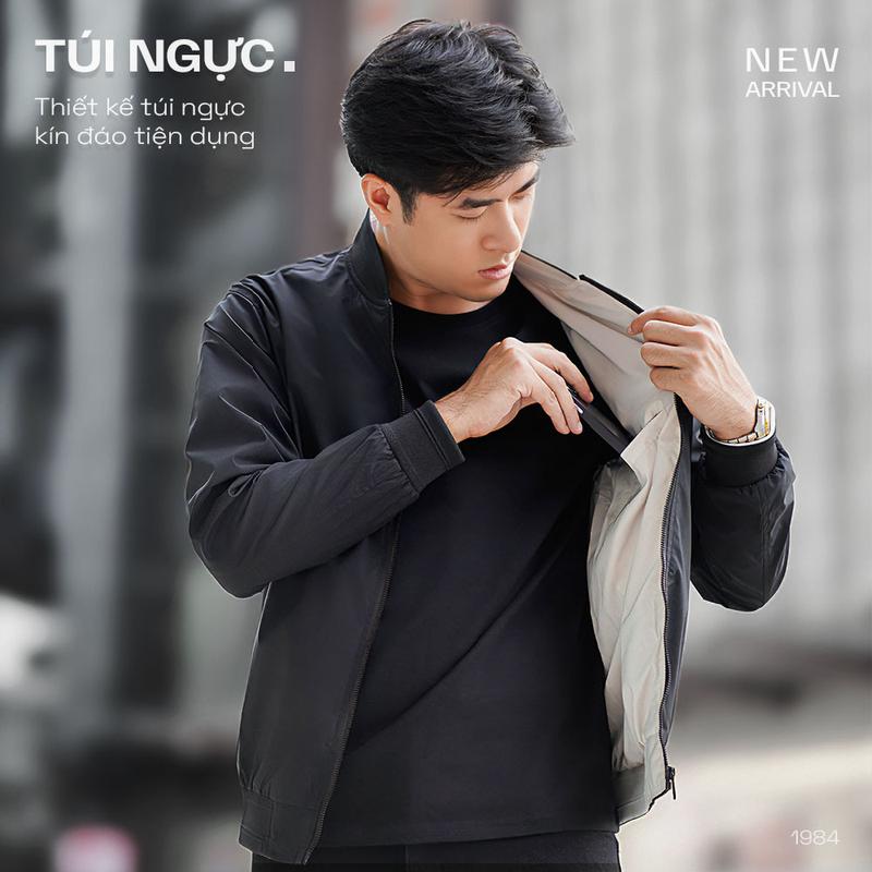 áo khoác gió Bomber Nam Menswear Jacket Cotton Navy Urban, Vải Gió, Chống Nước, Chống Gió, Giữ Ấm Tốt, Cổ Bomber Trẻ Trung No. 1984 có màu Kem, 2 lớp chống nắng, ao khoac nam đẹp aonam  dep bomber