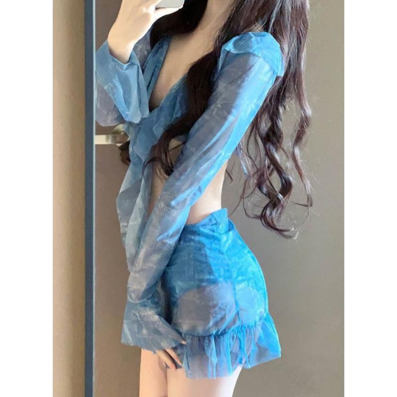 Product Introduction of Sexy long-sleeved bikini four-piece split women's swimsuit bikini vacation hot spring swimsuit super fairy pure desire 4