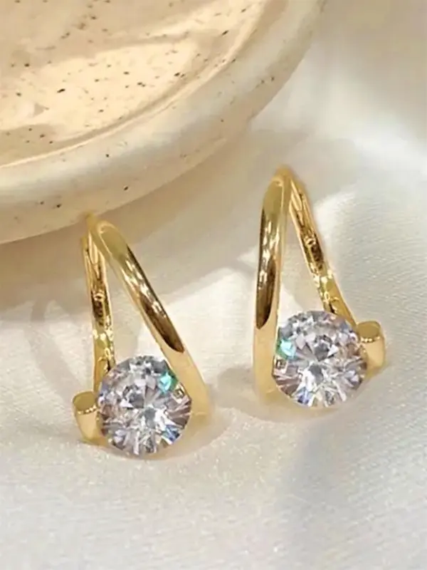 Elegant Artificial Zircon Decor Hoop Earrings, Fashionable Minimalist Hoop Earrings for Women & Girls, Trendy All-match & Exquisite Jewelry for Birthday Gift 3