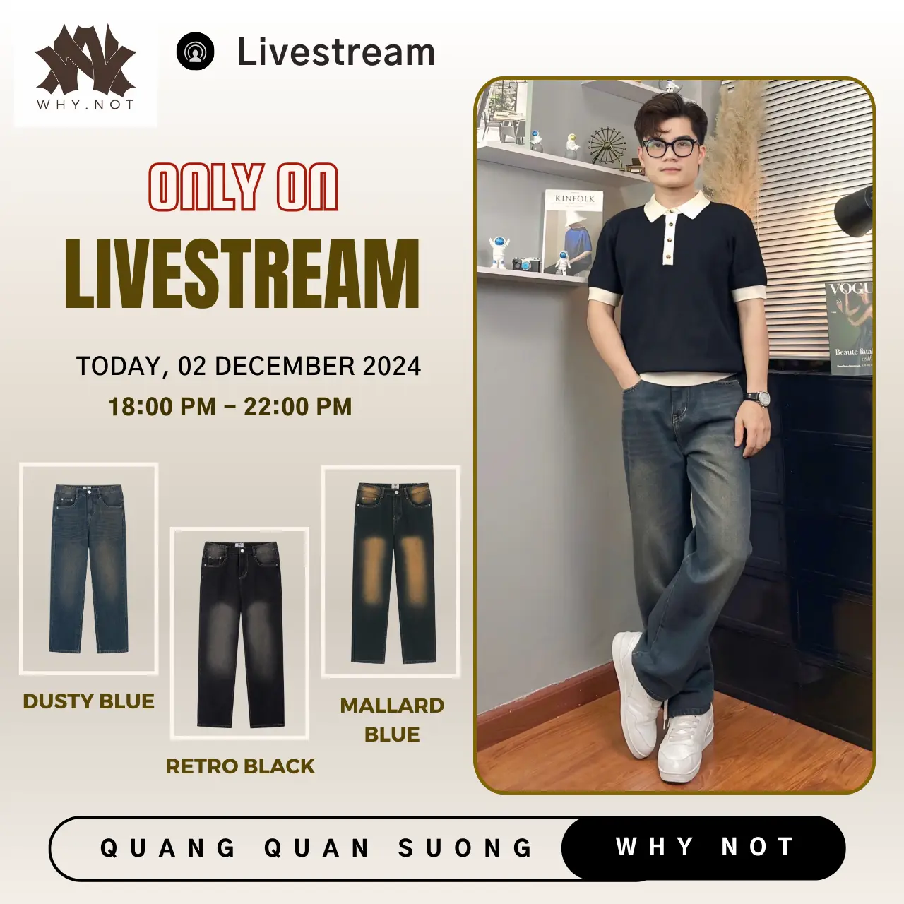[QUANG QUAN SUONG x WHY NOT] Quần Jean Retro Ống Suông Why Not - 4 Màu Retro - Form Regular - Quần Suông Ống Rộng Nam Nữ