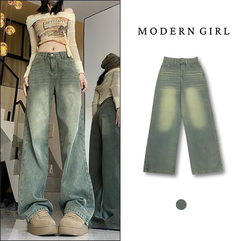 Quần jean nữ ống rộng xanh rêu wash vàng trẻ trung năng động phù hợp mọi outfit Women Pantsong quần bò size xs quần jean quần xs