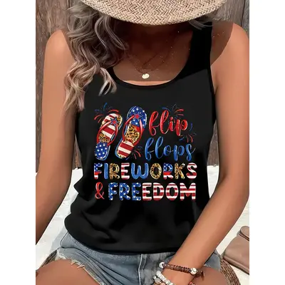 Women's 4th Of July Shirt - Sleeveless USA Flag V-Neck Top For Independence Day - View #4