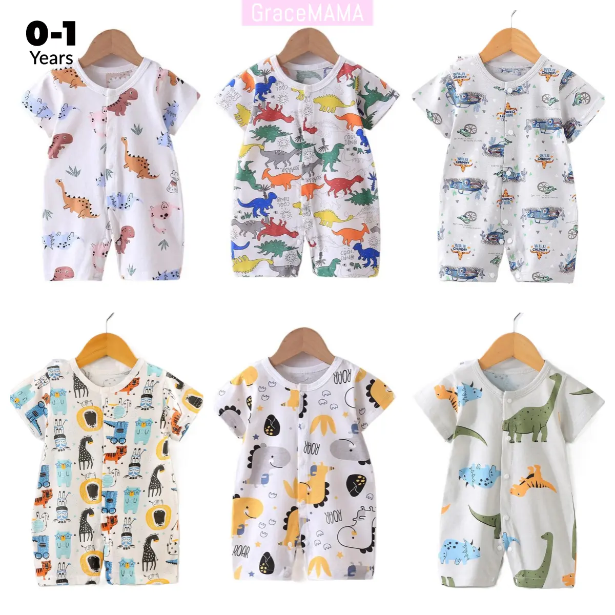 0-12 Months 1pcs Fashion Cartoon Short Sleeve Baby Boy Bodysuit Cotton Newborn Kid Clothes