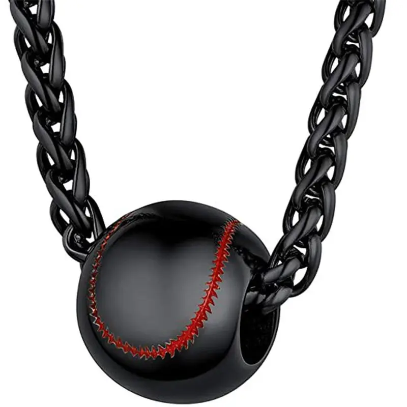 Sports-Themed Hollow Pendant Necklace - Baseball & Football Alloy Jewelry for Men 3