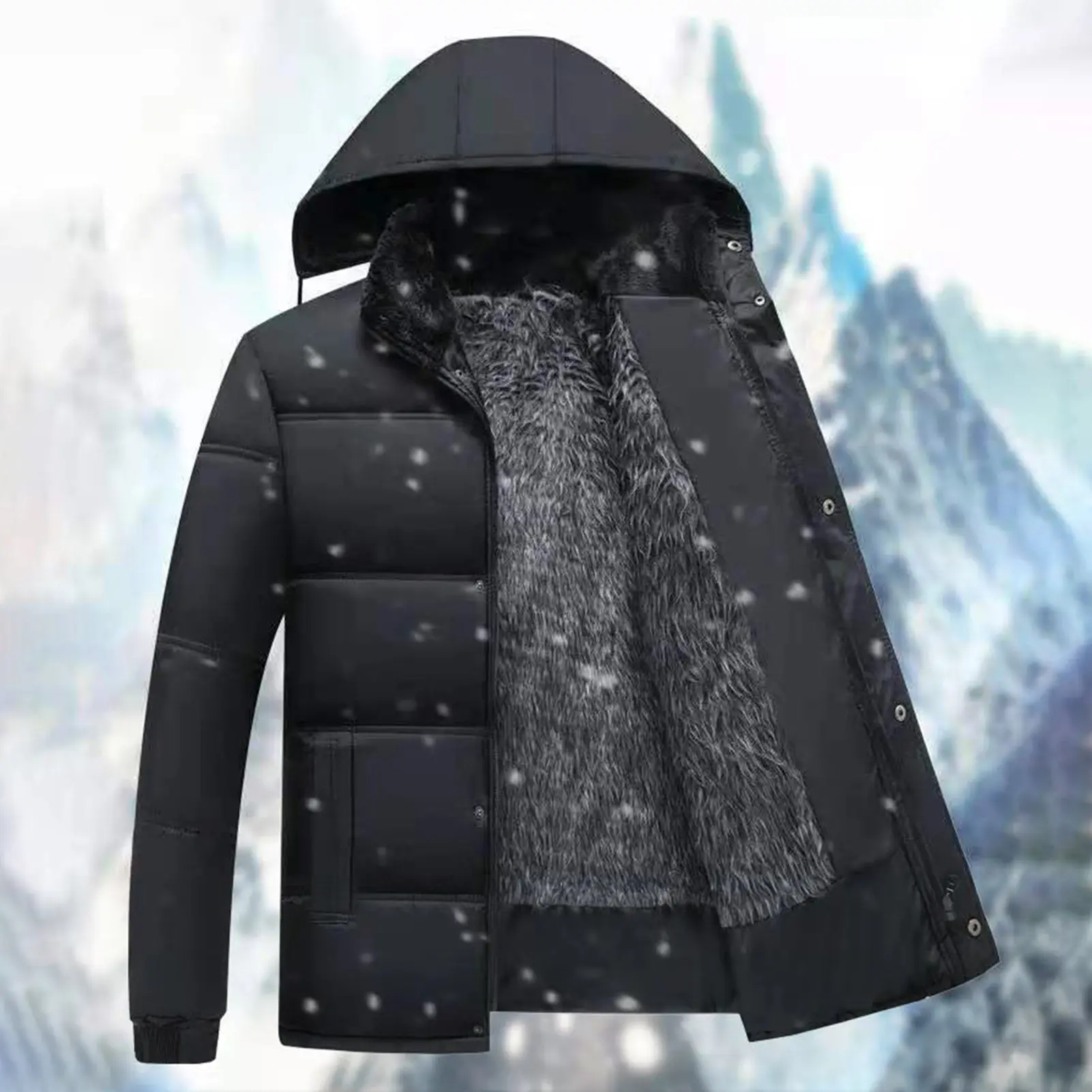 Winter down coat for men, luxury jacket with raised collar, solid color, very warm, zippered, for outdoors