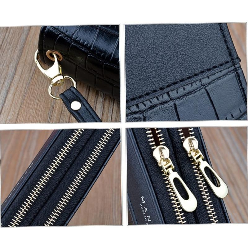 DOMPET WANITA 2 RESLETING PANJANG KULIT CROCO PREMIUM HITAM BELGIAN WA332B5 PESTA KOREA TALI PENDEK KARTU KEKINIAN REMAJA MURAH 3