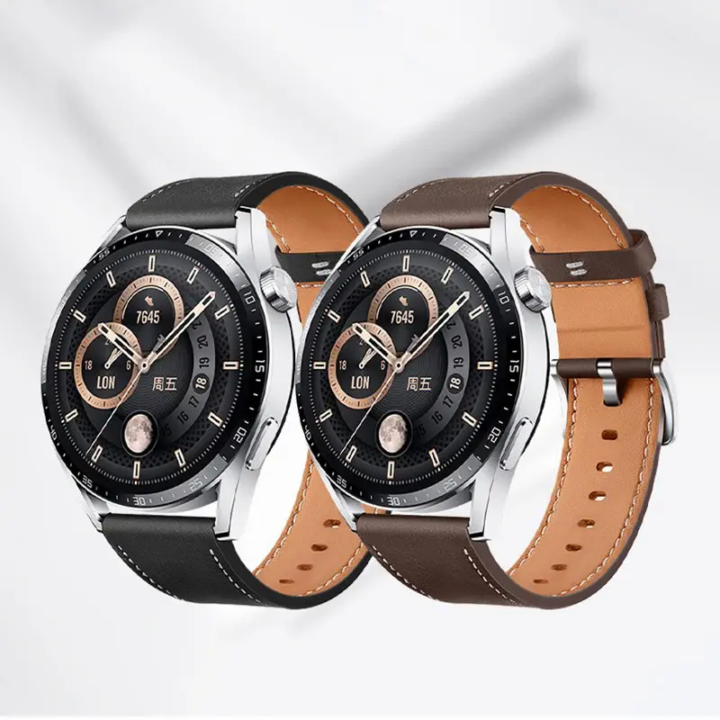 Baoli 22mm Calf Leather Watch Band Luxury Breathable Strap for Huawei GT3 Watch Band Wooden Wrist Watch Woman Leather Strap