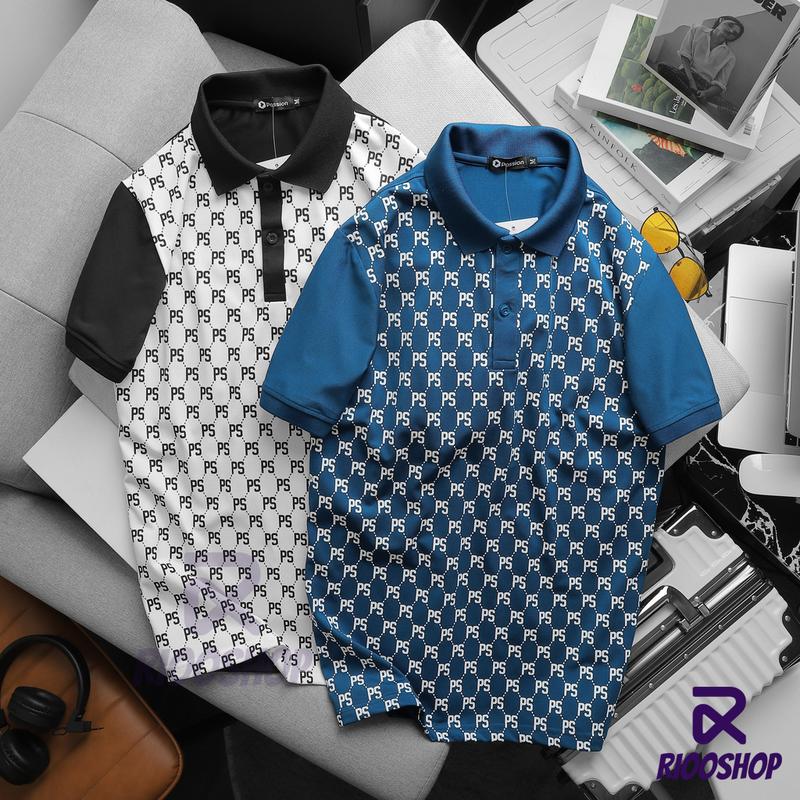Áo thun nam có cổ polo, áo phông nam họa tiết cao cấp VNXK màu trắng, xanh RIOOSHOP RSP091 trung niên có big size, size M L XL XXL XXXL