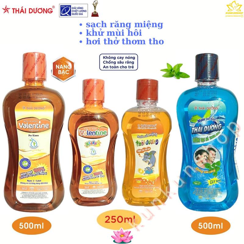 Nước súc miệng Thái Dương nano bạċ valentine, bạċ hà, kiddy đủ loại