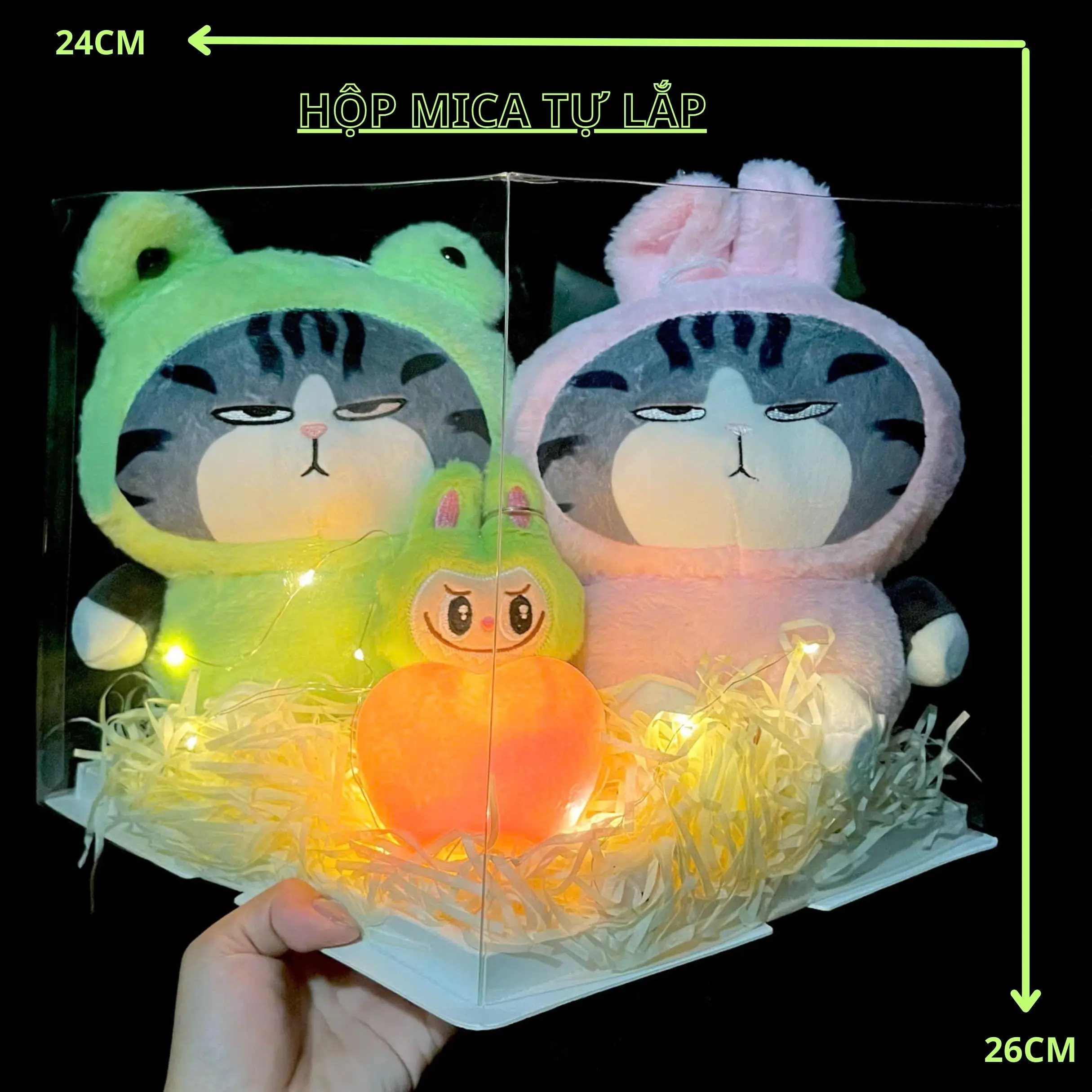 Sét quà tặng lớn NGÁO và gấu mèo NGÁO ( hộp mica tự lắp ráp ) tặng người yêu VALENTINE, sinh nhật, bạn bè  Thú Nhồi Bông Thú Bông  Đồ Chơi