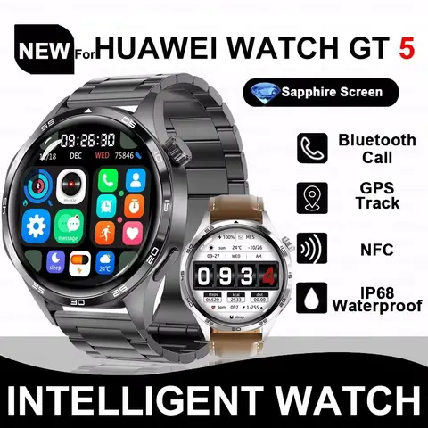 Đồng hồ thông minh dành cho Huawei GT5, được thiết kế cho nam giới, chống nước, trang bị màn hình AMOLED HD, chức năng gọi qua Bluetooth, theo dõi sức khỏe, định vị GPS, phiên bản 5 Pro.