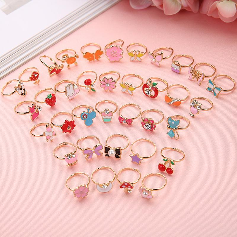 36x/Set Novelty Adjustable Cartoon Ring Flower Animal Adjustable Alloy Kids Ring 3