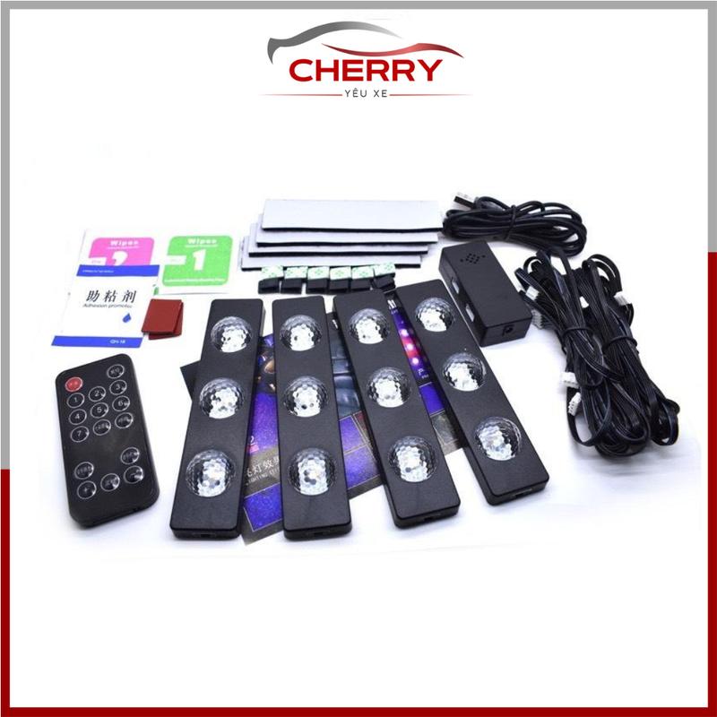 Đèn Led Gầm Ghế Ô Tô chiếu sao cắm cổng USB -nháy theo nhạc Có điều khiển tùy chỉnh màu sắc 3 mắt tròn
